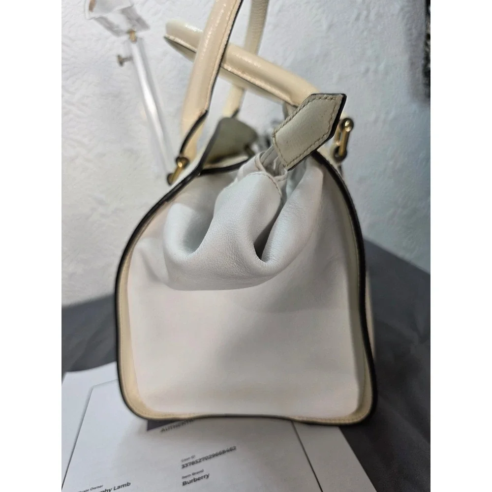 Burberry Chatton Ivory Leather Drawstring Tote Satchel Bag Wt‎ Gold Hardware COA